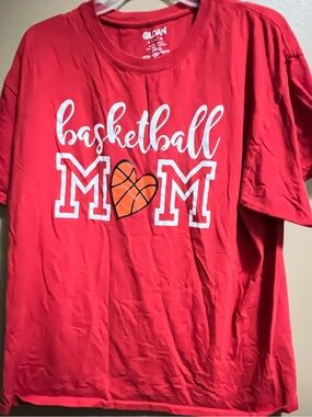 Gildan Red Basketball Mom Graphic Tee with Orange Accent